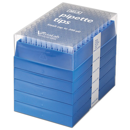 VistaLab Stacked Rack Pipette Tips Small 5 Racks x 200 Tips from Cole