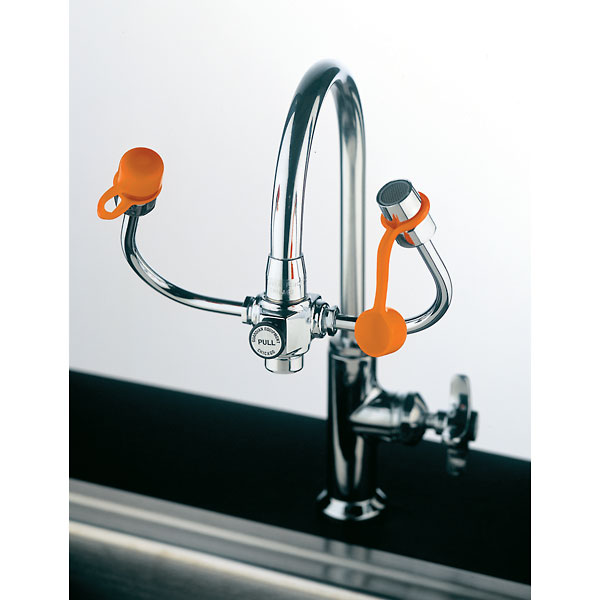 Faucet Mount Personal Eyewash with gooseneck mounted outlets from Cole