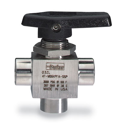 Parker three way ball valve stainless steel 1 8 NPT F from Cole-Parmer