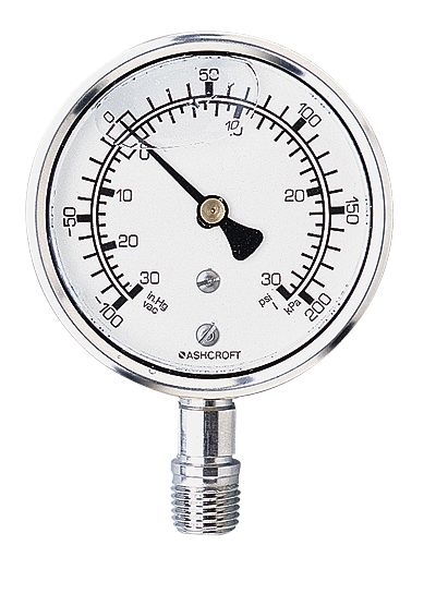 Representative photo only 0 to 15 psi and 0 to 100 kPa Dual Scale Gauge Bottom