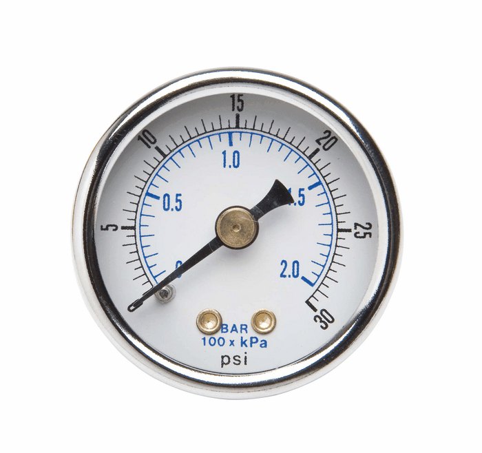 Utility Pressure Gauge 1 5 Dia 1 8 NPT M Back Connection 0 30 psi from