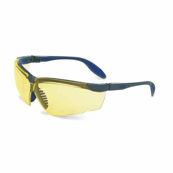 Uvex Genesis X2 Safety Glasses Silver Navy frame glasses amber lenses