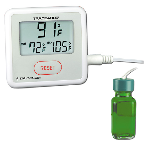 Digi Sense Calibrated Sentry Triple Display Thermometer 58 158f Bottle Probe From Cole Parmer 4469