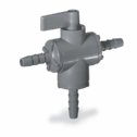 Ball valve, 3-way, 3/8" barb (PVC-326-6B6B6B-F)