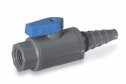 Ball Valve, 2-way, 3/8" NPT(F) x tapered barb, PVC with Buna N seals