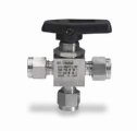 Parker three-way ball valve, stainless steel, 1/4" compression connect
