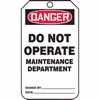 Tag, Danger Do Not Operate mAintenance Department, Back B, 5 7/8" X 3 (MDT206PTP)